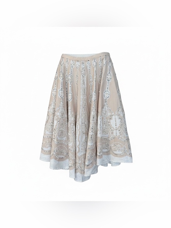 SilkLand Dresses & Skirts - SilkLand Beige & White Embellished Circle Skirt